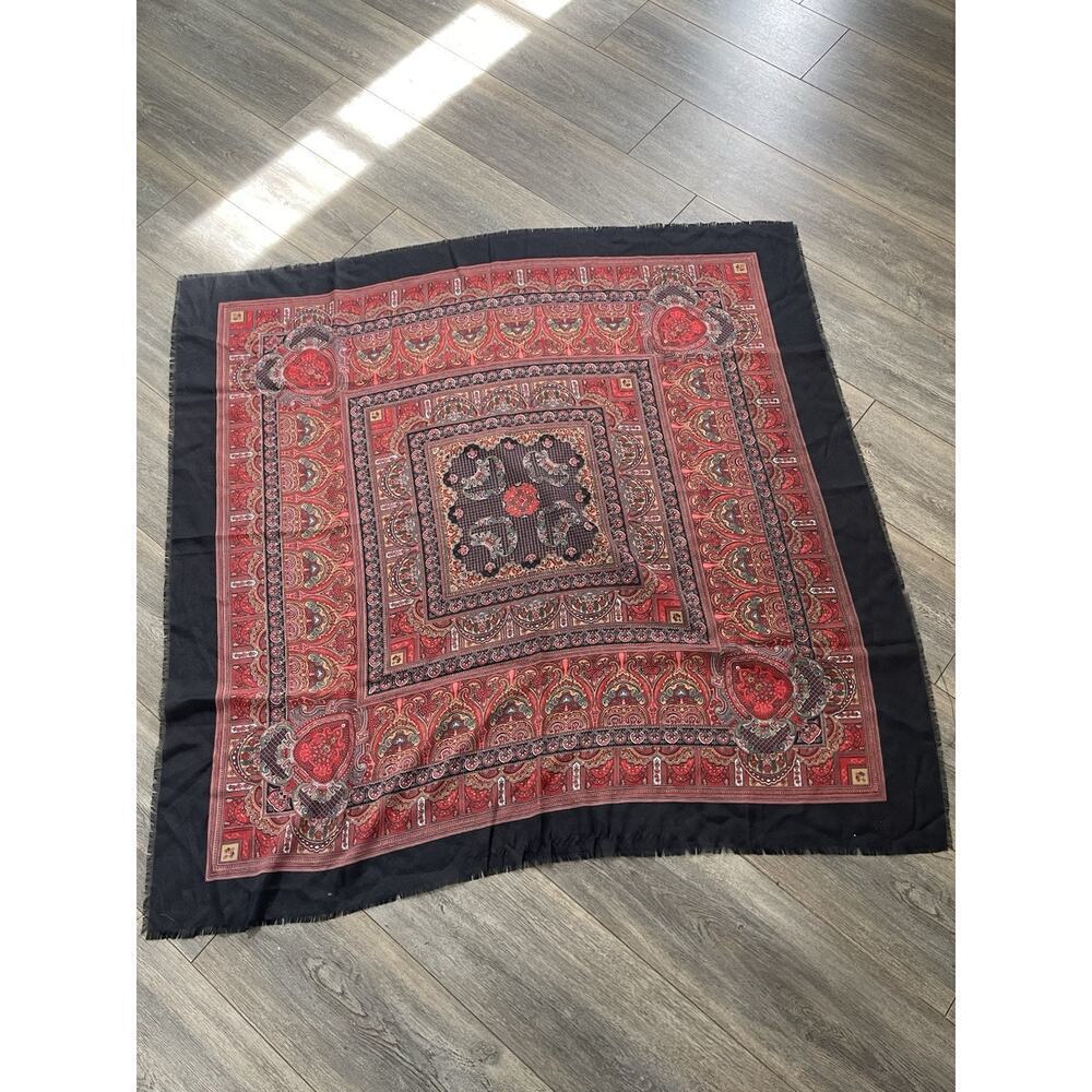 Vintage Paisley Floral Square Scarf Red Lightweight Multicolor Boho Career